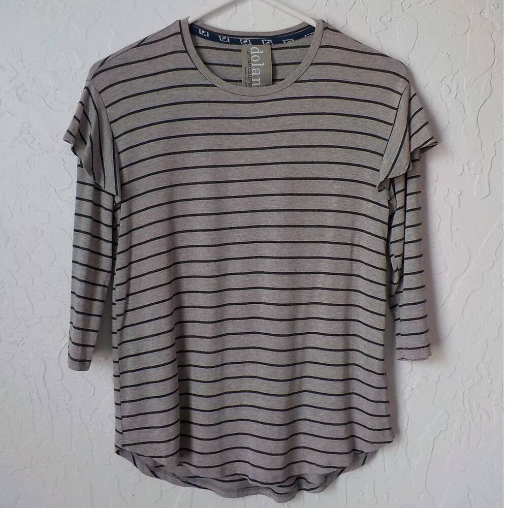 Dolan Left Coast Stripes 3/4 Sleeves Top T-Shirt Gray Ruffles Women size XS